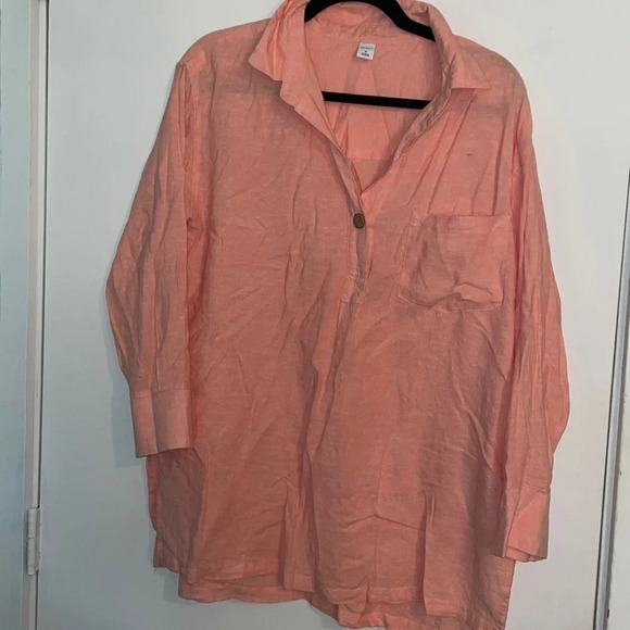 NWT Old Navy Womens Medium Peach 60/40 Linen/Rayon‎ 3/4 sleeve popover office - Picture 1 of 6